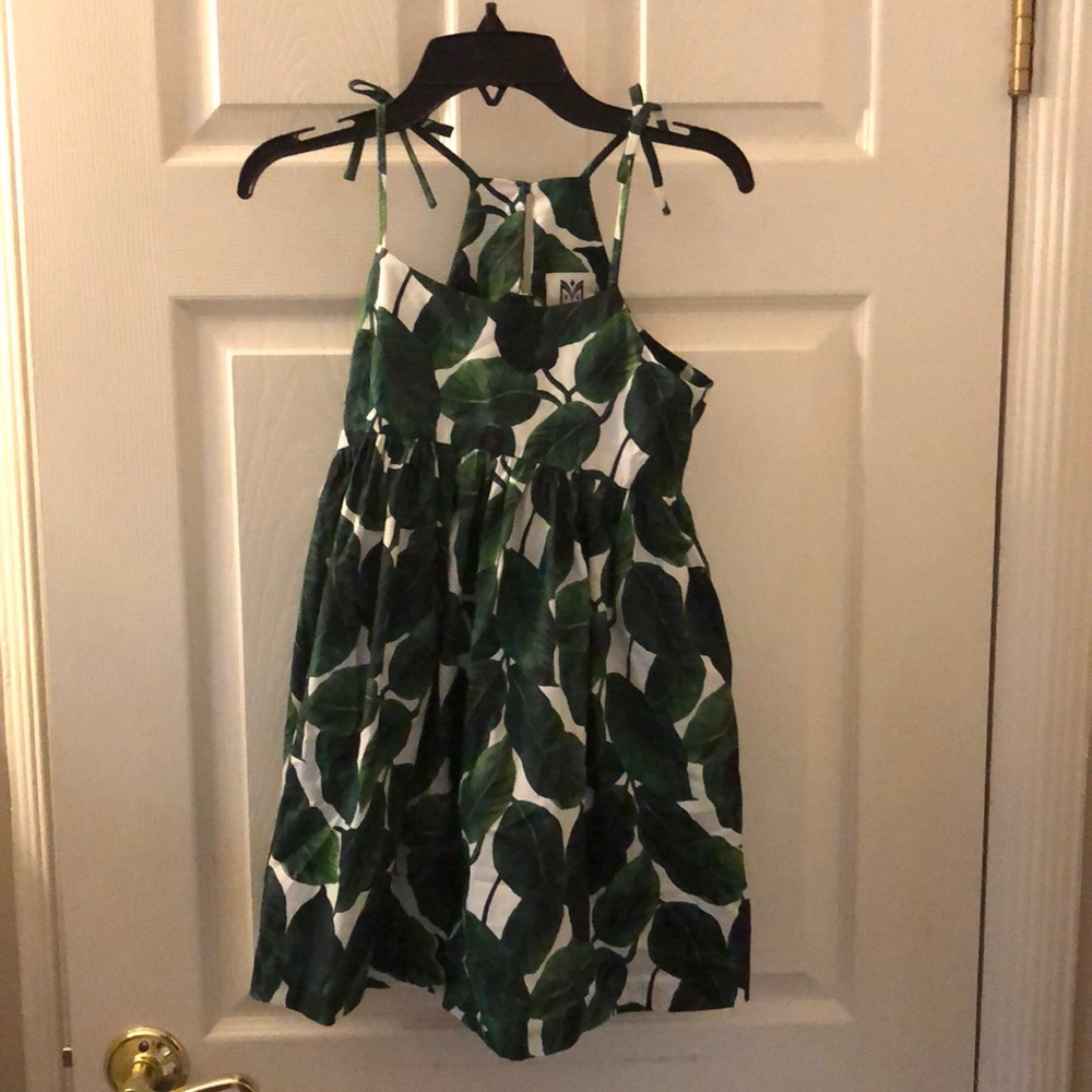 Milly Minis Green Leaf Print Casual Dress
